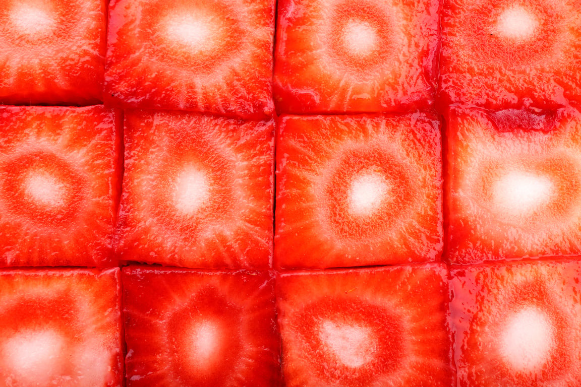 Fresh Sliced Strawberry Cubes Close up